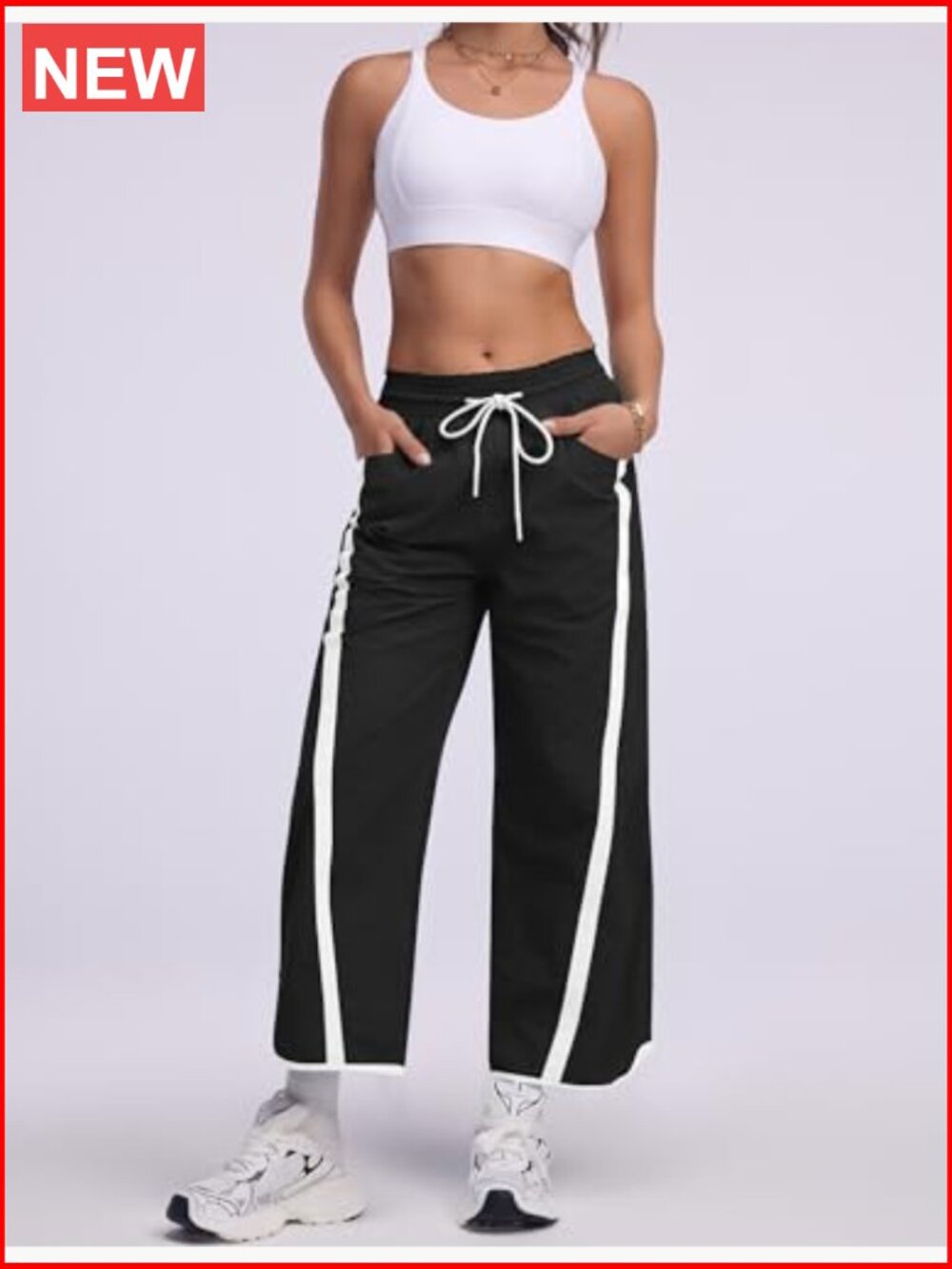 Wide Leg Track Pants with Pockets Y2K Baggy Drawstring Elastic Waist Lightweight - Picture 3 of 7